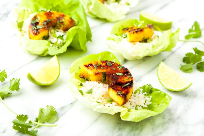 brown sugar lime grilled pineapple lettuce cups