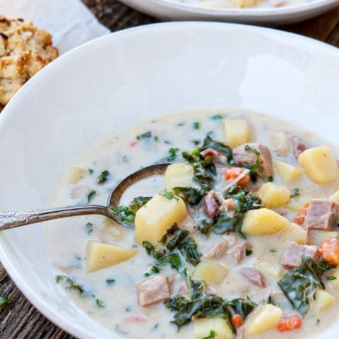 Slow Cooker Ham Soup with Potatoes and Kale - Hambone Soup Recipe