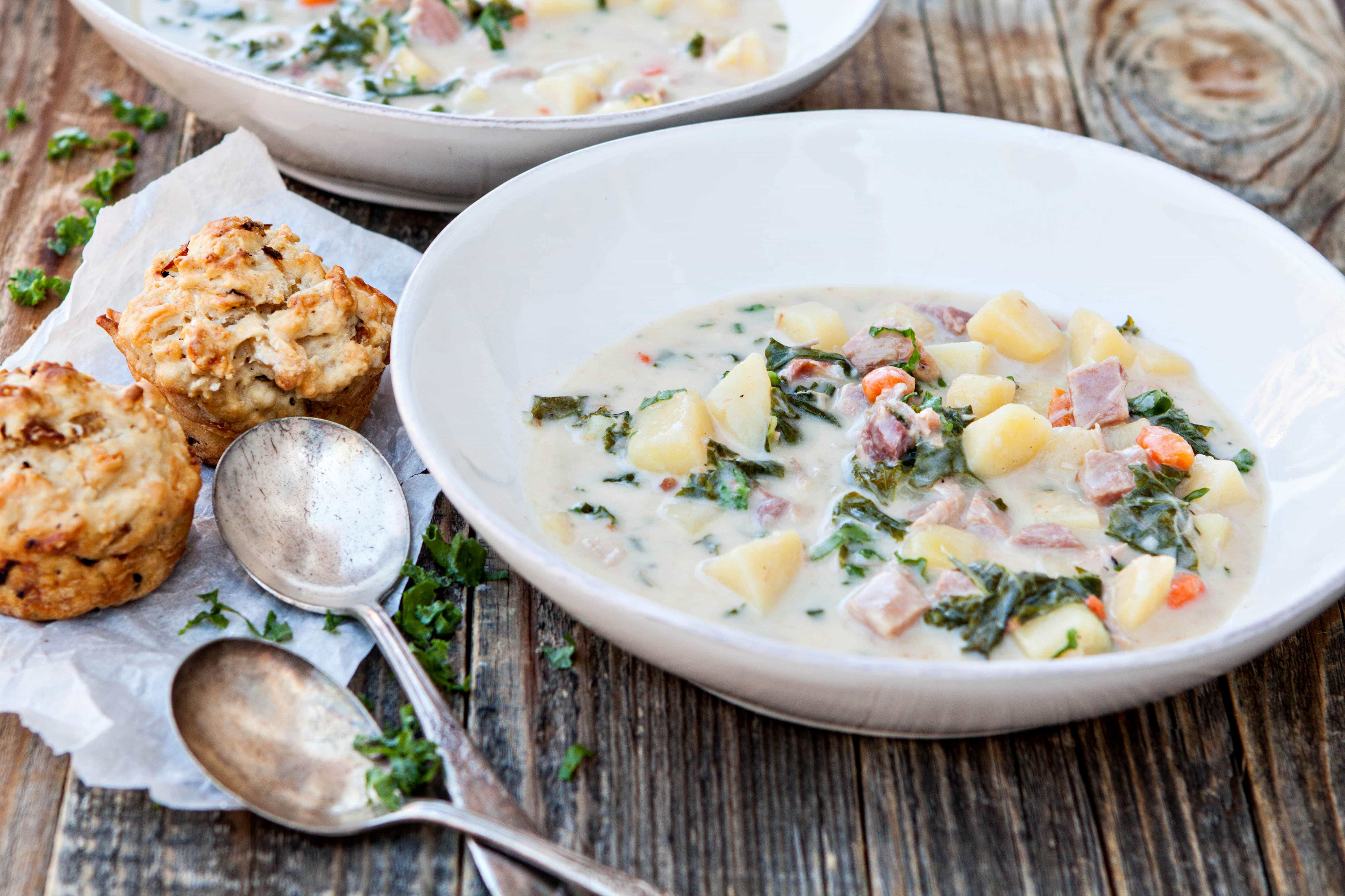 Slow Cooker Ham Soup with Potatoes and Kale Hambone Soup Recipe
