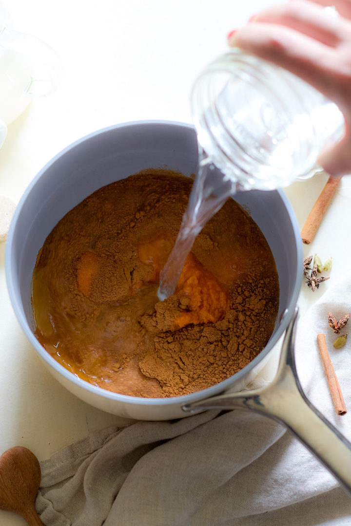 Water being poured into a saucepan 