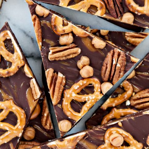 Dark Chocolate Turtle Pretzel Bark
