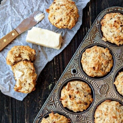 Beer Batter Mufffins with Caramelized Onions and Parmesan