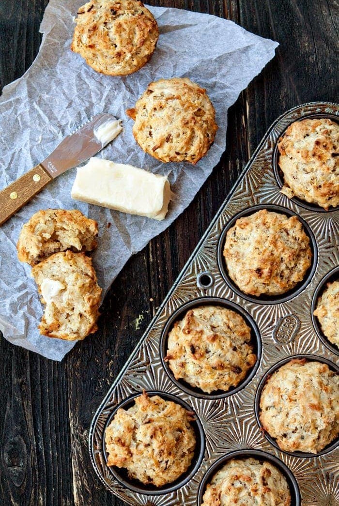 Beer Batter Mufffins with Caramelized Onions and Parmesan