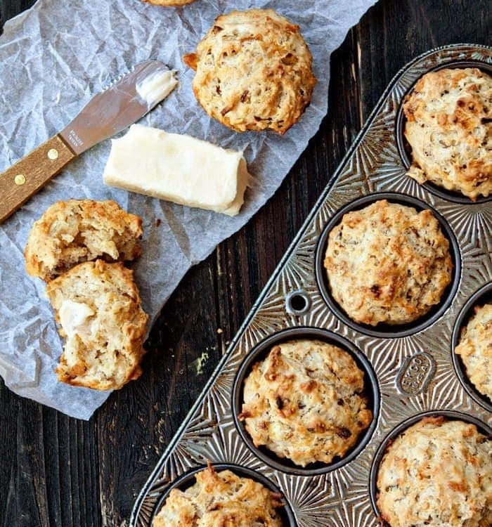 Beer Batter Mufffins with Caramelized Onions and Parmesan