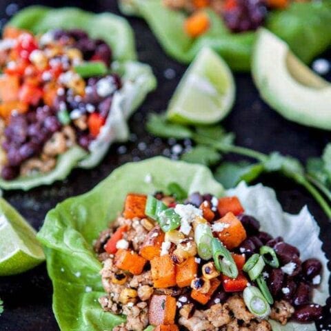 Black Bean, Sweet Potato and Chicken Lettuce Wraps