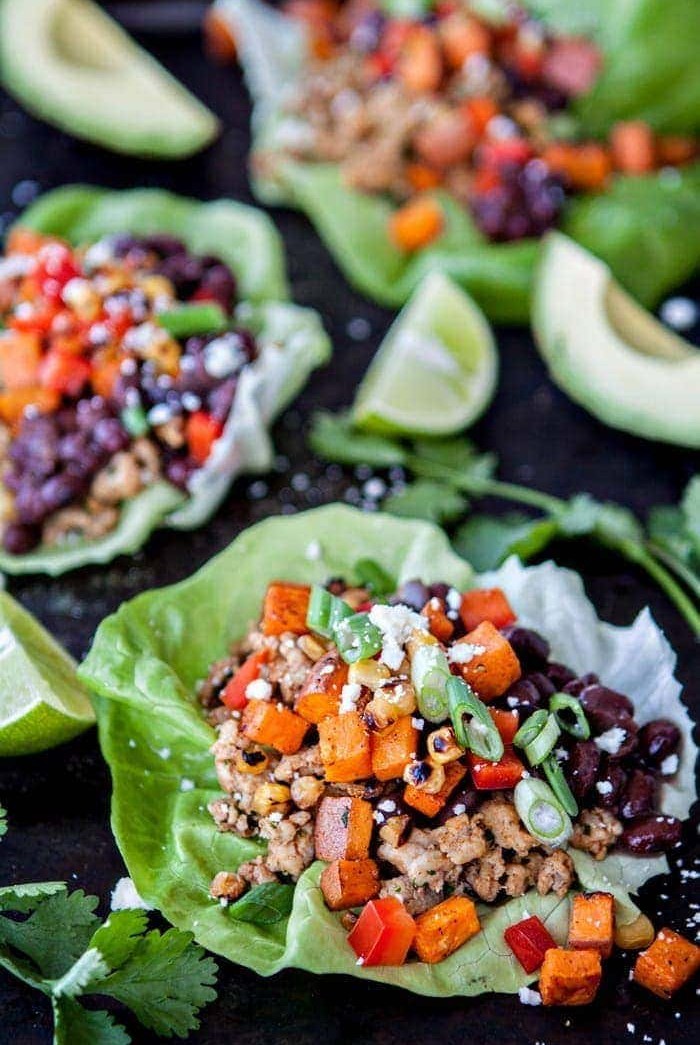 Black Bean, Sweet Potato and Chicken Lettuce Wraps