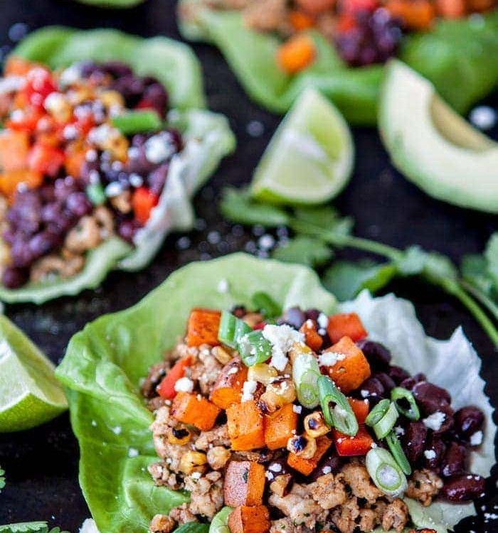 Black Bean, Sweet Potato and Chicken Lettuce Wraps