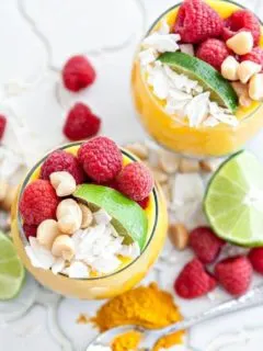 Coconut Chia Pudding Parfaits with Tropical Fruit Turmeric Puree