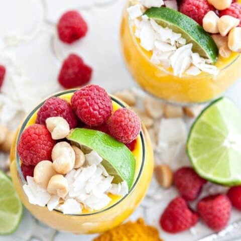 Coconut Chia Pudding Parfaits with Tropical Fruit Turmeric Puree