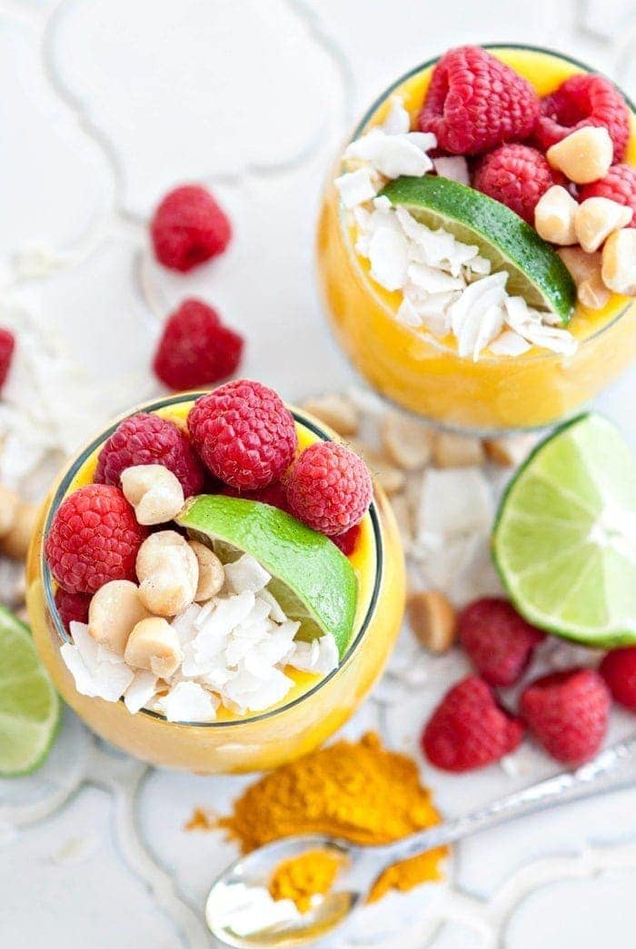 Coconut Chia Pudding Parfaits with Tropical Fruit Turmeric Puree