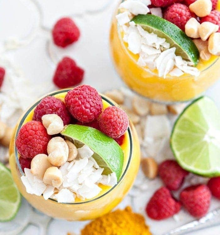 Coconut Chia Pudding Parfaits with Tropical Fruit Turmeric Puree