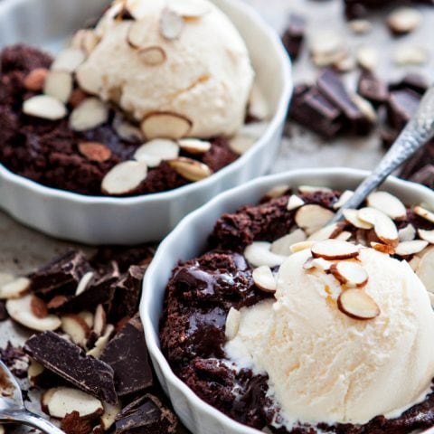 Dark Chocolate Almond Molten Lava Cake Sundaes