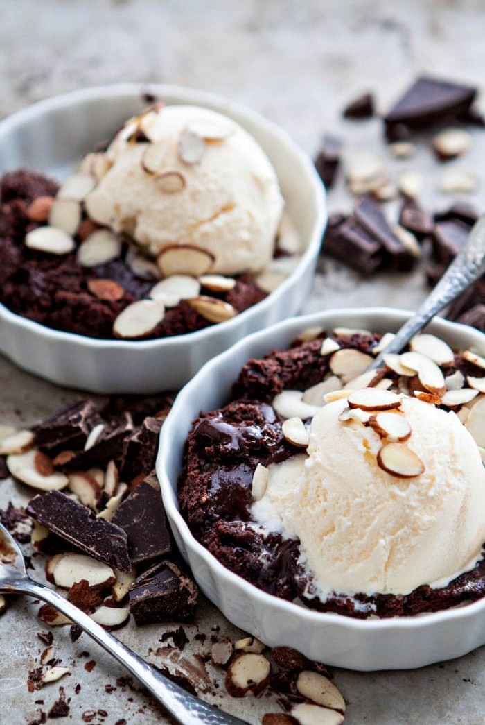 Dark Chocolate Almond Molten Lava Cake Sundaes