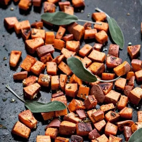Roasted Sweet Potato Cubes with Garlic and Sage