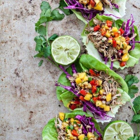 Slow Cooker Pork Carnitas Lettuce Wraps with Mango Salsa photo