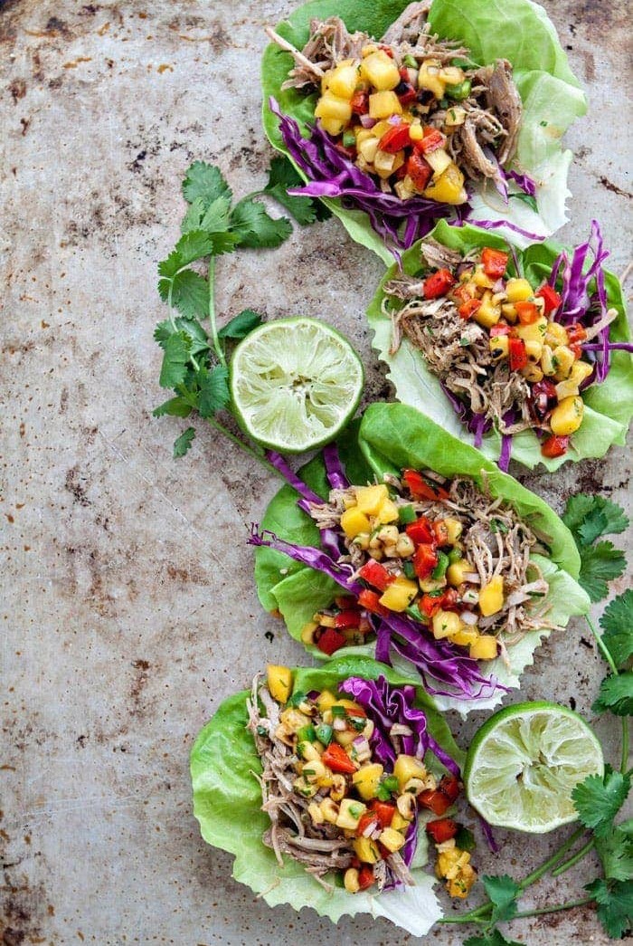 Slow Cooker Pork Carnitas Lettuce Wraps with Mango Salsa photo