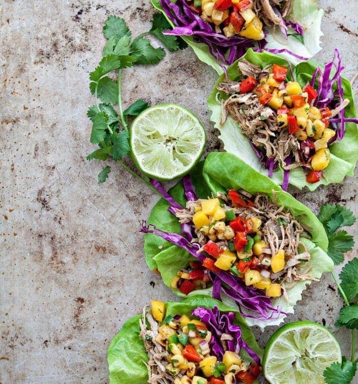 Slow Cooker Pork Carnitas Lettuce Wraps with Mango Salsa photo