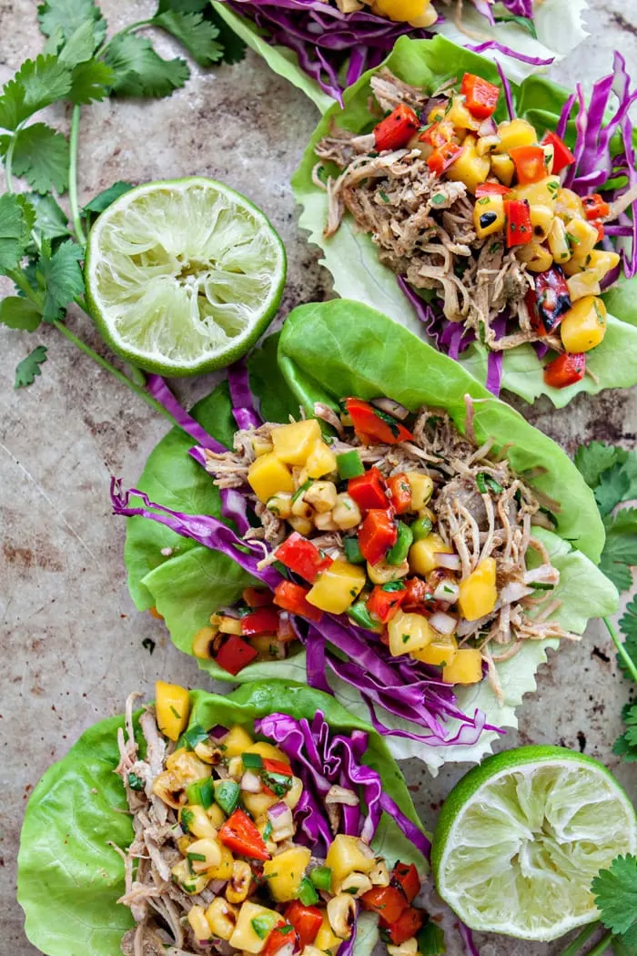 Slow Cooker Pork Carnitas Lettuce Wraps with Mango Salsa picture