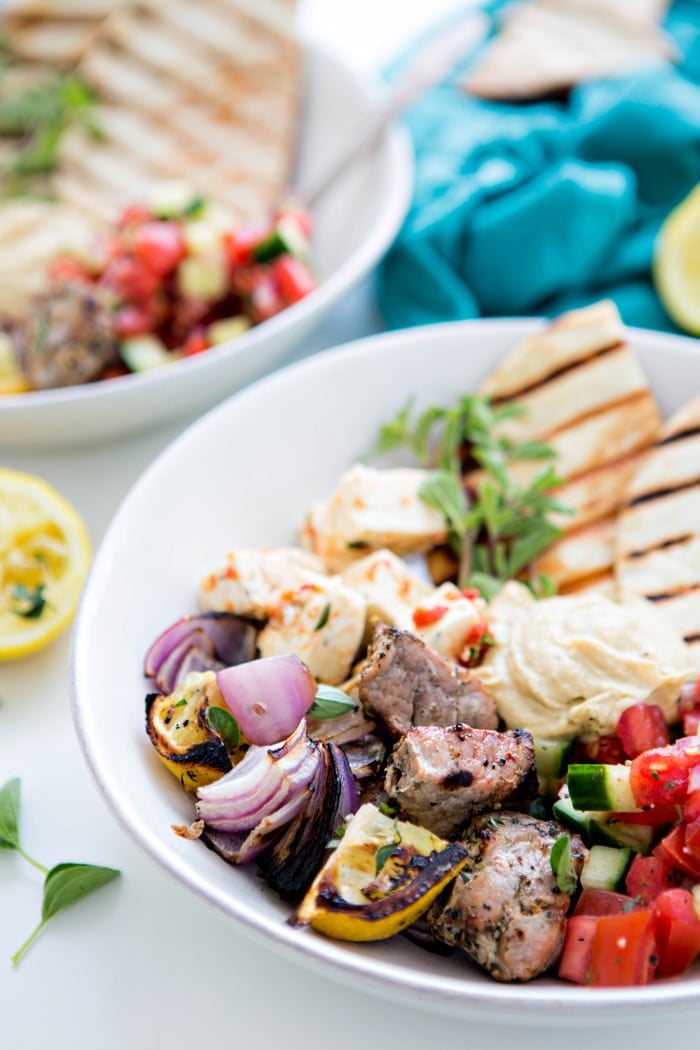 photo of this greek kebab recipe served in a white bowl