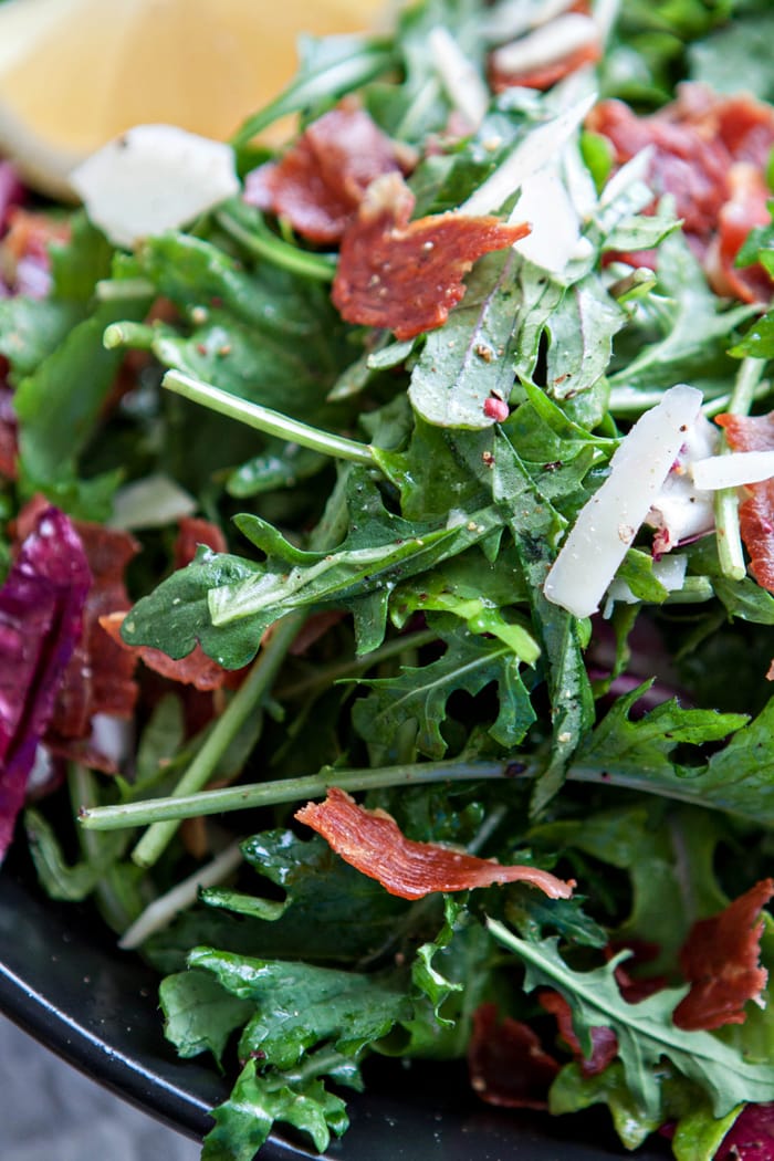 Italian Mixed Greens Salad with Prosciutto and Lemon Dijion Vinaigrette images