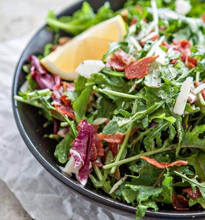 Italian Mixed Greens Salad with Prosciutto and Lemon Dijion Vinaigrette photo