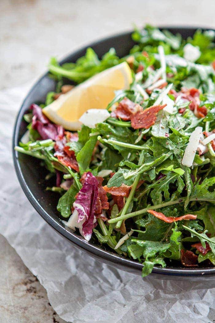 Italian Mixed Greens Salad with Prosciutto and Lemon Dijion Vinaigrette photo