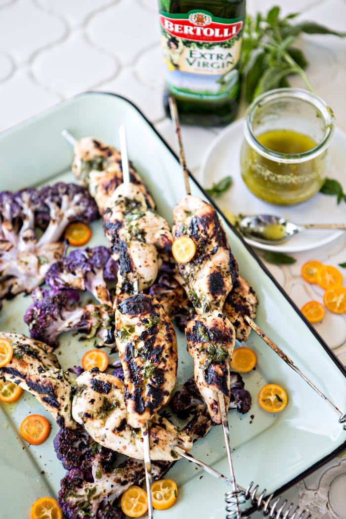 Basil Kumquat Grilled Chicken Skewers with Cauliflower Steaks photos