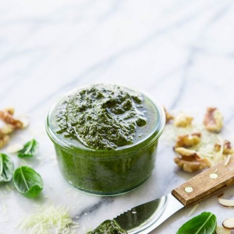 Basil Pesto with Almonds and Pecans Recipe + Tips to Freeze Pesto and Ways to Use Pesto