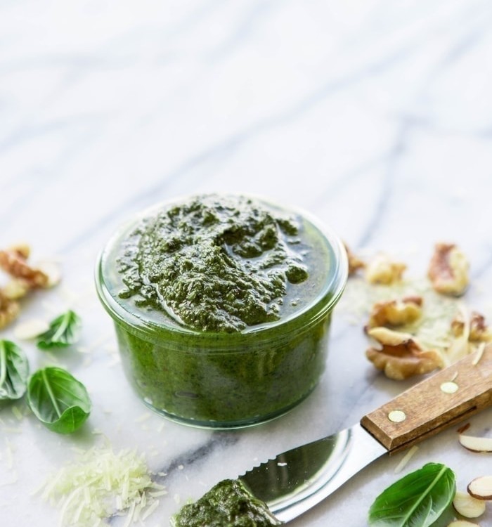 Basil Pesto with Almonds and Pecans Recipe + Tips to Freeze Pesto and Ways to Use Pesto