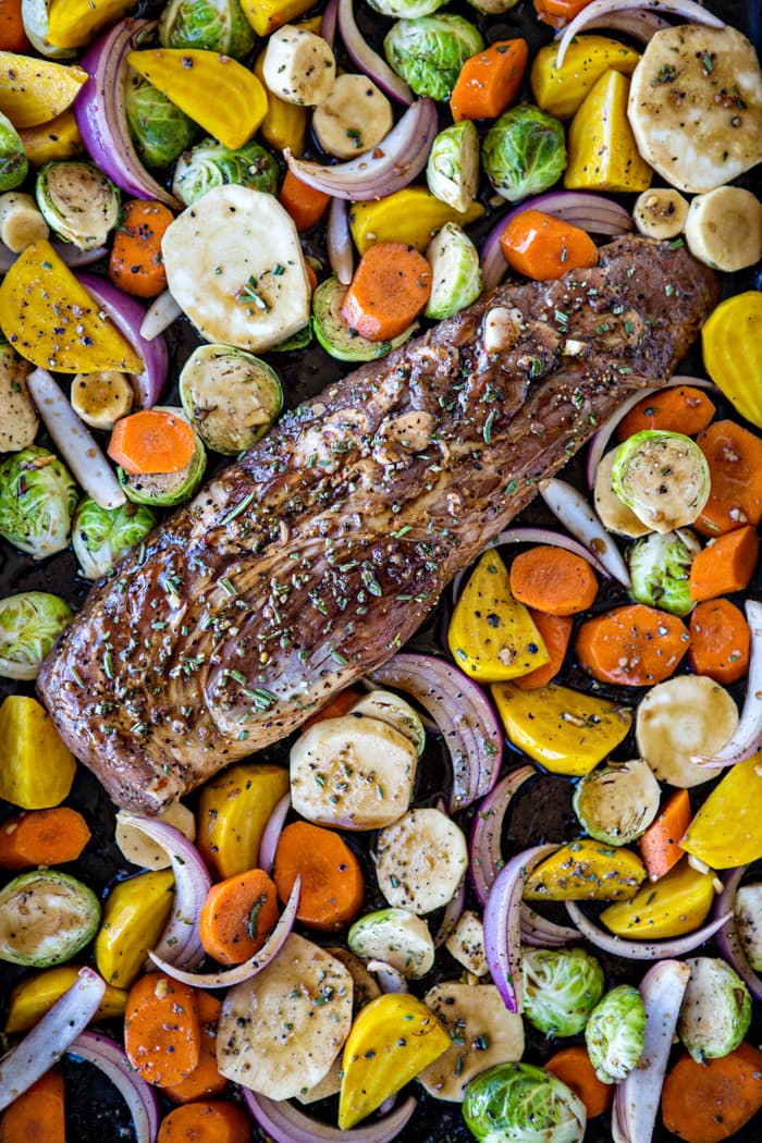 Fall Sheet Pan Pork Tenderloin with Honey Balsamic Roasted Vegetables