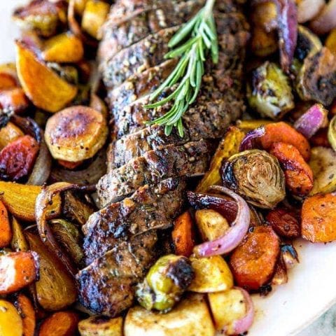 Fall Sheet Pan Pork Tenderloin with Honey Balsamic Roasted Vegetables