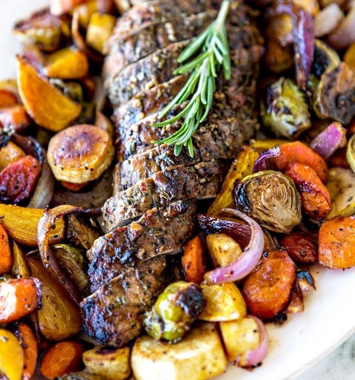 Fall Sheet Pan Pork Tenderloin with Honey Balsamic Roasted Vegetables