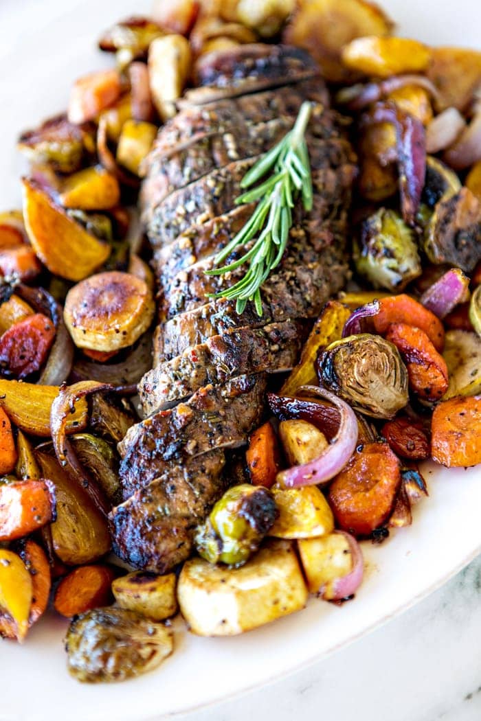 Fall Sheet Pan Pork Tenderloin with Honey Balsamic Roasted Vegetables | Good Life Eats