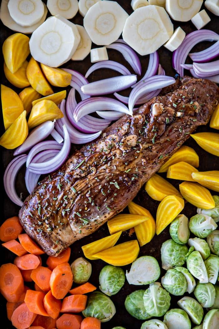 Fall Sheet Pan Pork Tenderloin with Honey Balsamic Roasted Vegetables