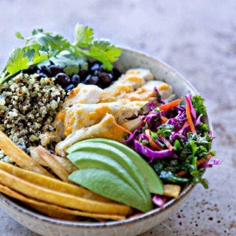 Fish Taco Quinoa Bowls with Cilantro Lime Kale Slaw recipe