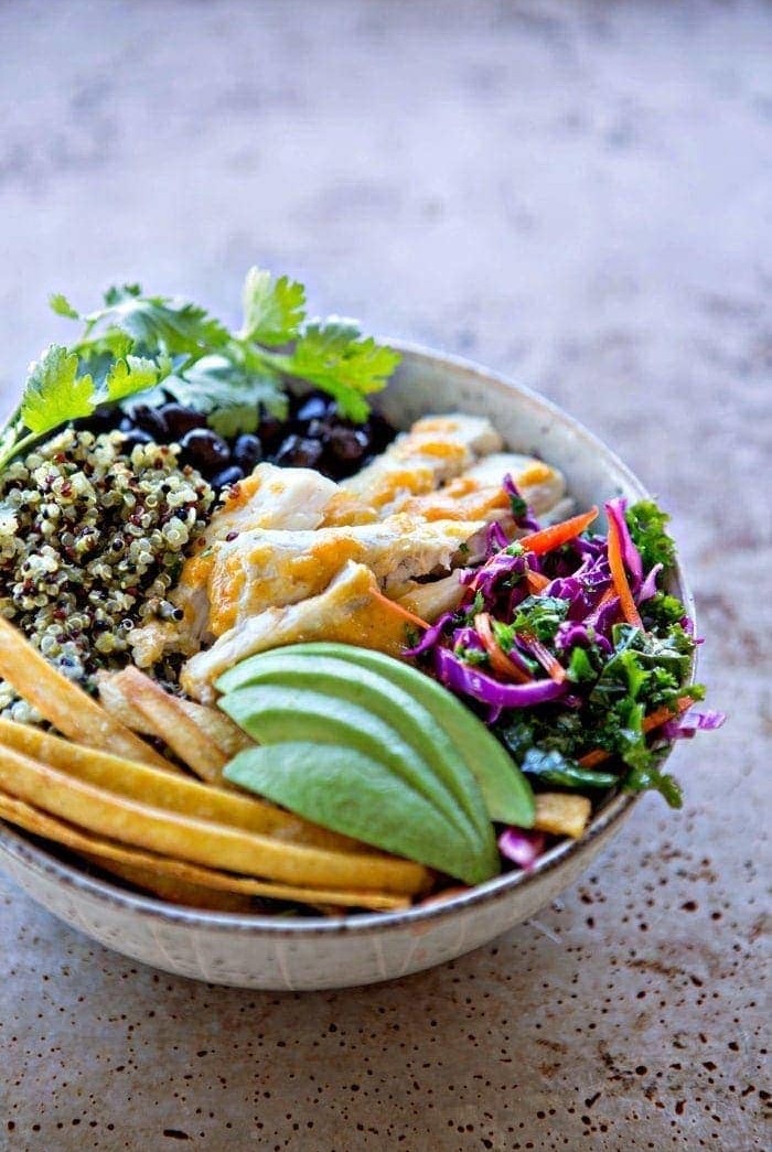 Fish Taco Quinoa Bowls with Cilantro Lime Kale Slaw recipe