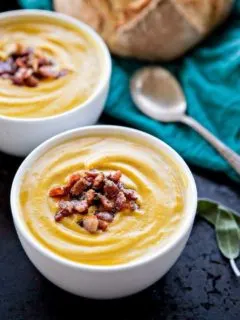 Recipe for Roasted Butternut Squash Soup with Bacon and Sage - perfect fall soup recipe