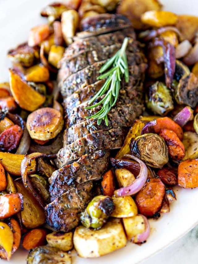 Fall Sheet Pan Pork Tenderloin with Honey Balsamic Roasted Vegetables