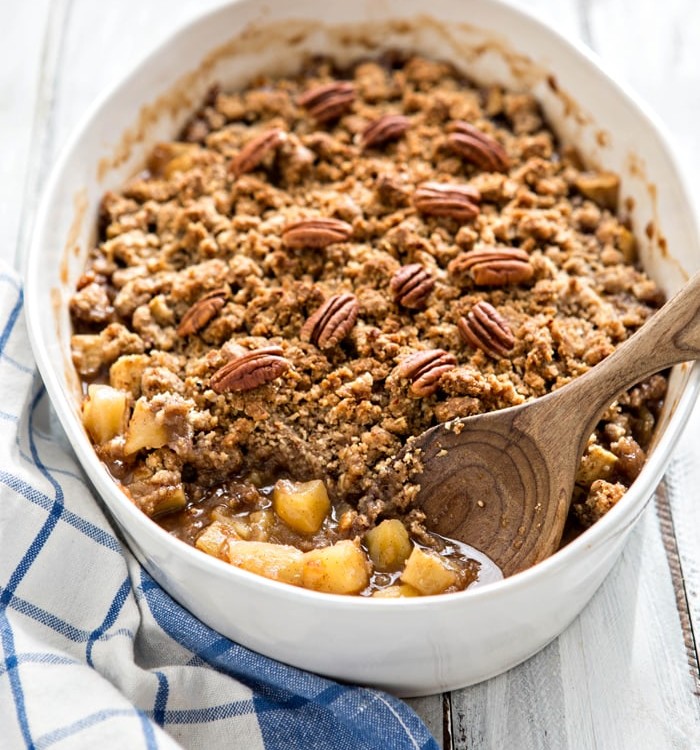 Apple Crisp with Oatmeal Pecan Crumble Topping - Thanksgiving Dessert Recipe Idea