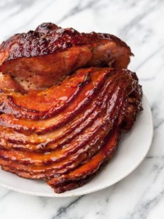 spiral sliced ham on plate
