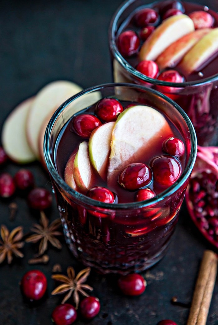 Spiced Pomegranate Apple Cider Mulled Wine Sangria recipe and photo fall cocktail