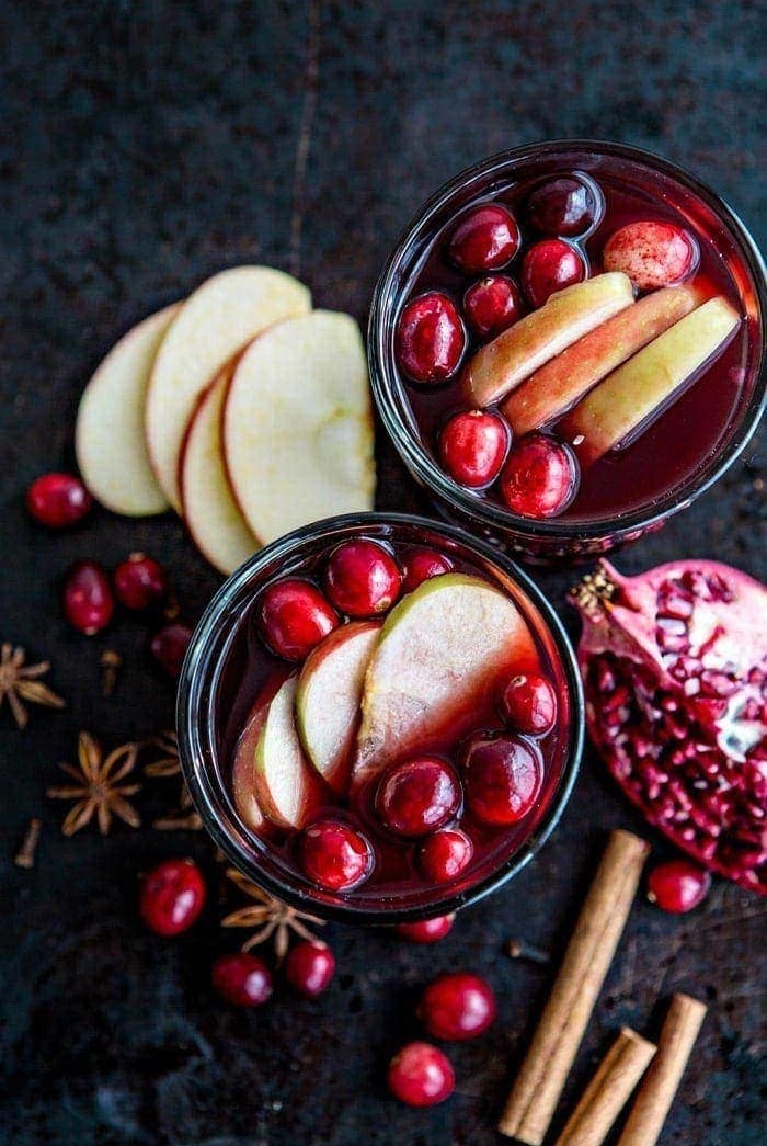 Spiced Pomegranate Apple Cider Mulled Wine Sangria recipe and photo fall cocktail - this would be a great cocktail for Thanksgiving