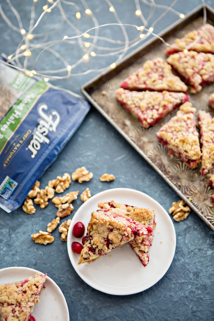 cranberry bars on white plate 