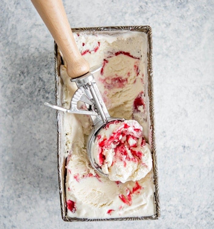 Vanilla Frozen Yogurt with Balsamic Roasted Strawberry Rhubarb