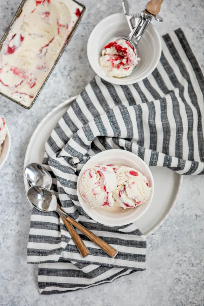 No Churn Vanilla Frozen Yogurt With Balsamic Roasted Strawberry Rhubarb Good Life Eats