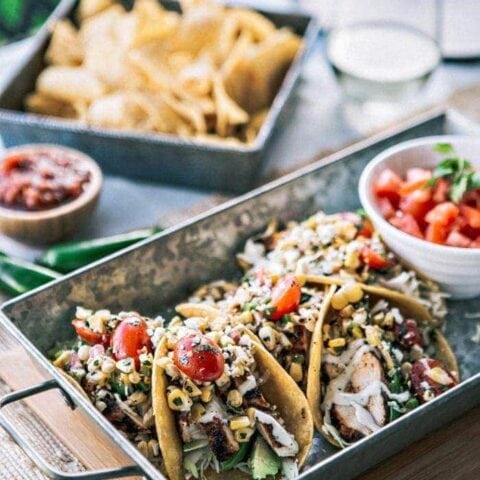 Chicken Tacos with Grilled Corn Tomato Salsa images and recipe