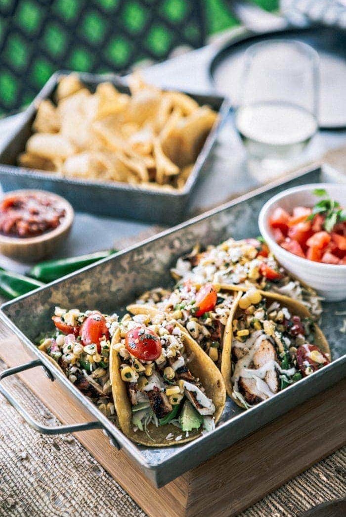 Chicken Tacos with Grilled Corn Tomato Salsa images and recipe