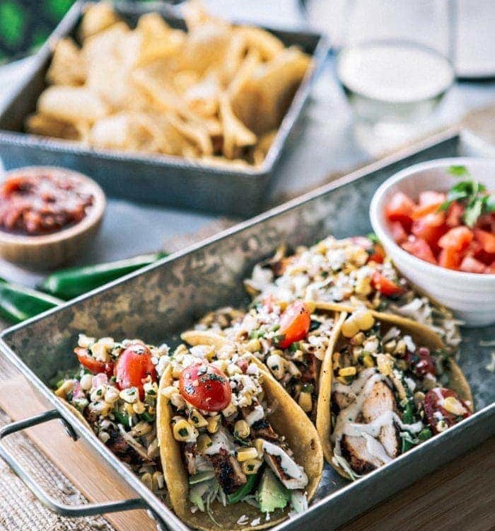 Chicken Tacos with Grilled Corn Tomato Salsa images and recipe