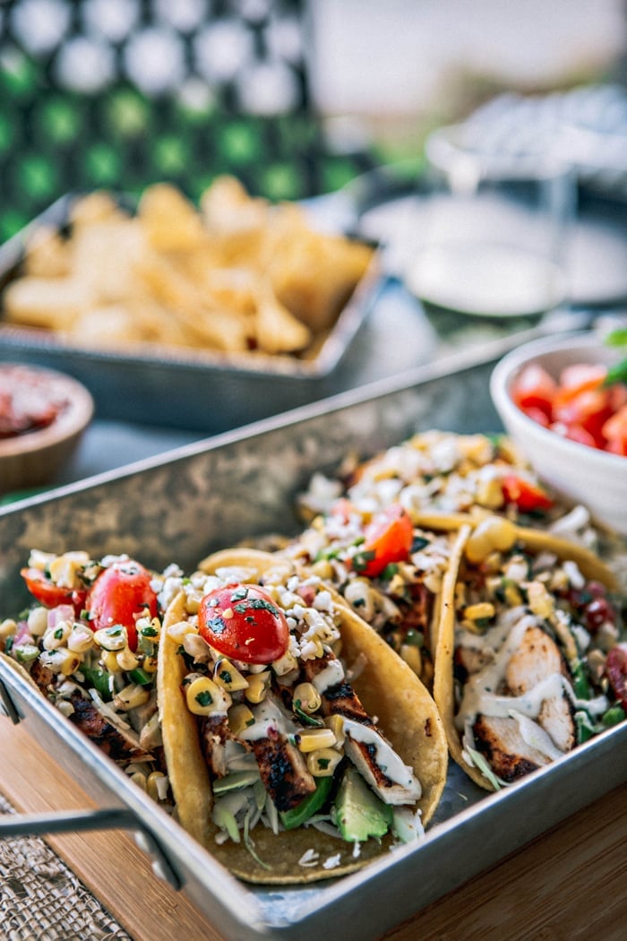 Chicken Tacos with Grilled Corn Tomato Salsa