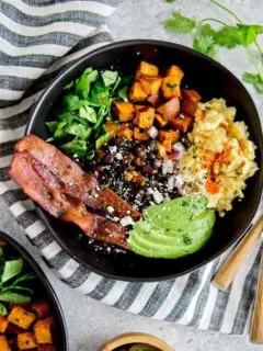 southwest protein breakfast bowls with sweet potato and black beans